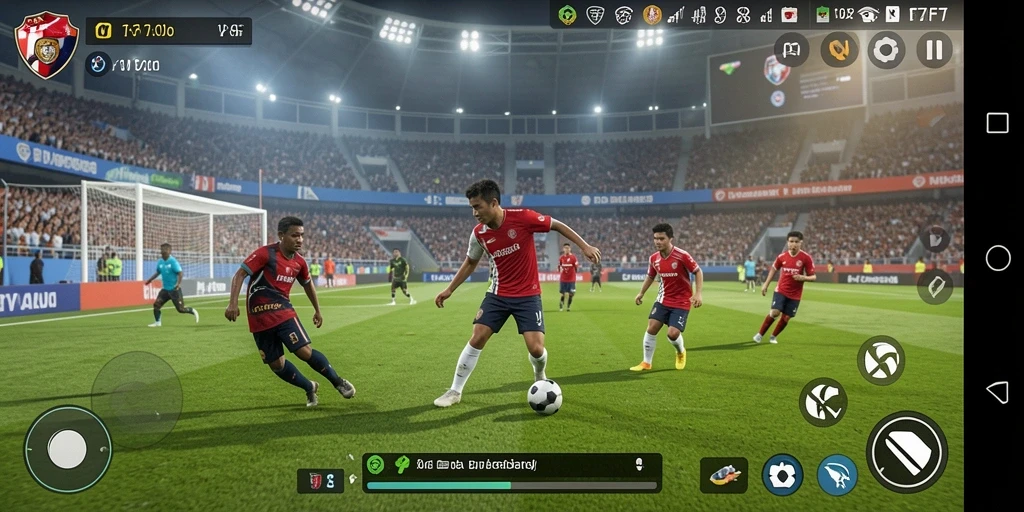 Tampilan gameplay yang mendebarkan di F7F7 dengan aksi sepak bola intens.