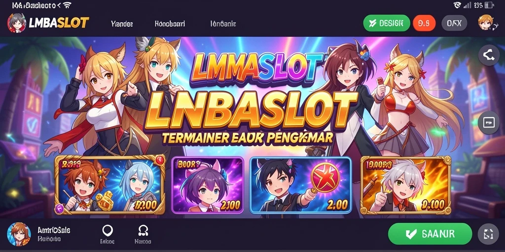 Screenshot gameplay LMBASLOT dengan karakter anime yang berwarna-warni.