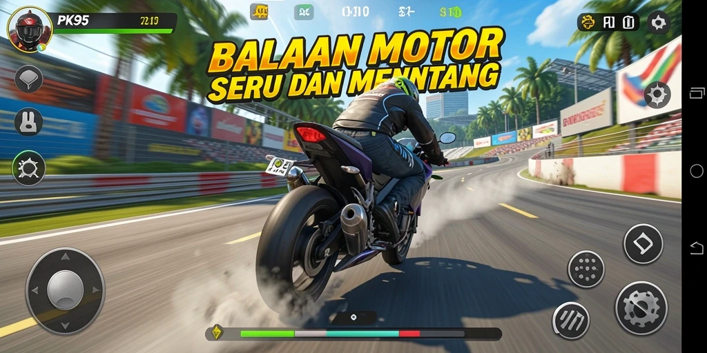 Tampilan gameplay PK95 yang mendebarkan di lintasan balapan.