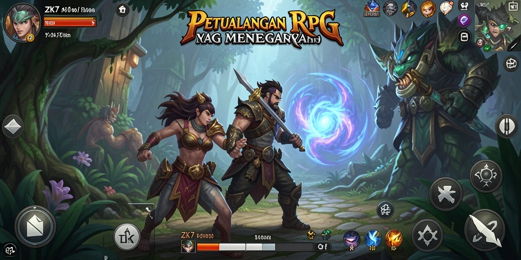 Screenshot ZK7 menampilkan aksi seru dalam pertempuran RPG.